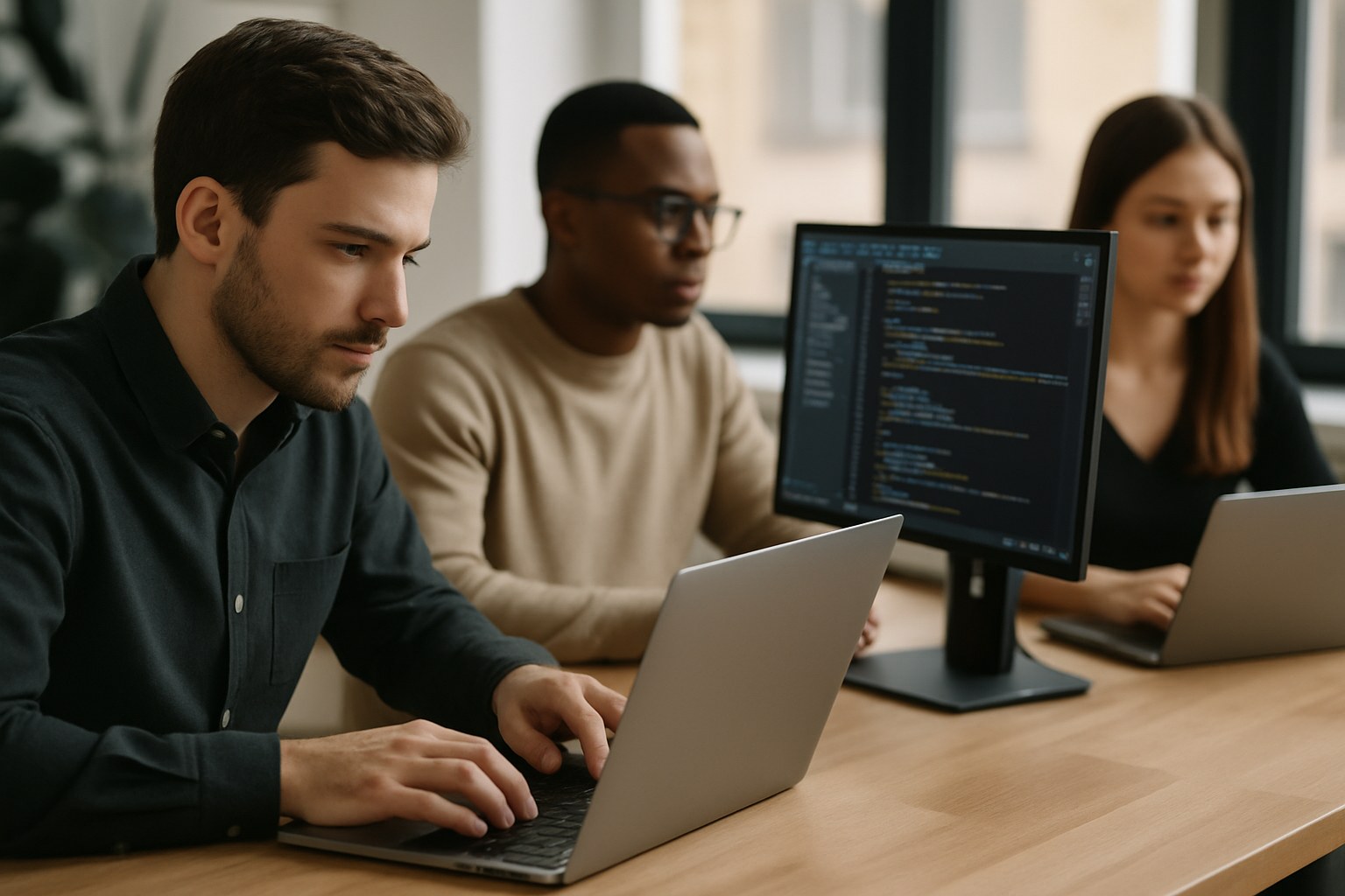 Developer tracing a bug across frontend and backend code on two screens