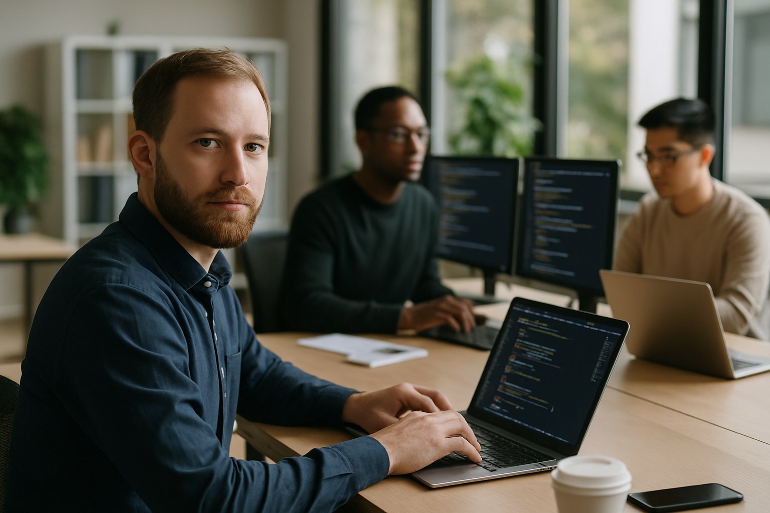 A developer working through a production issue on a laptop with a terminal open